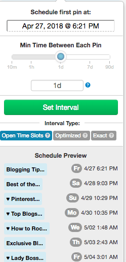 Tailwind Interval Pin Schedule