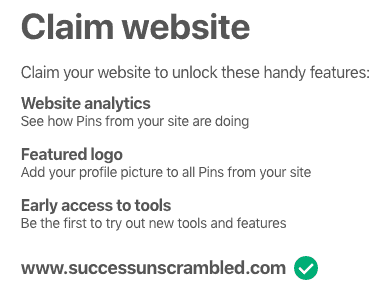 Claim website on Pinterest