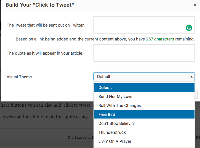 click to tweet pop up with visual theme optons