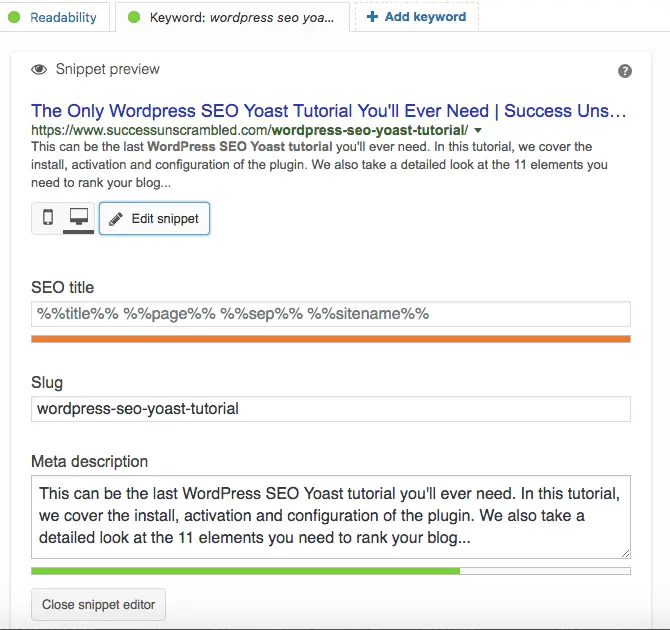 a screenshot of Snippet preview from Yoast plugin