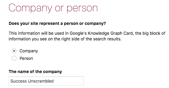 Yoast SEO company or person option