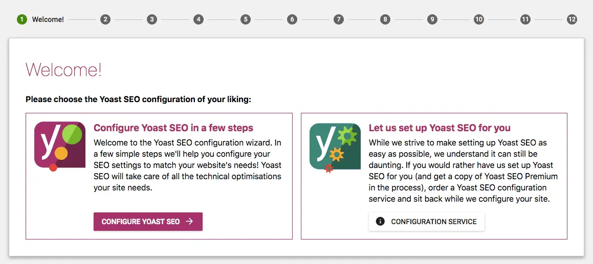 Yoast SEO configuration wizard