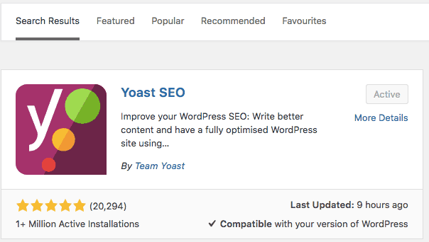 Yoast SEO install screenshot