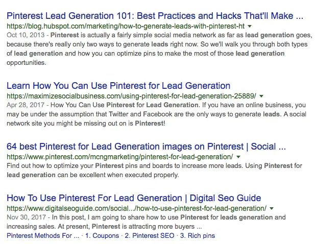 Pinterest lead generation results