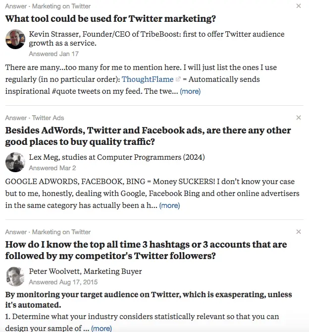 Quora - Twitter Mktg search