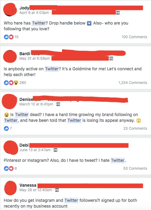 screenshots of Facebook feed