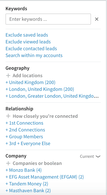 LinkedIn Sales Navigator Advanced filters