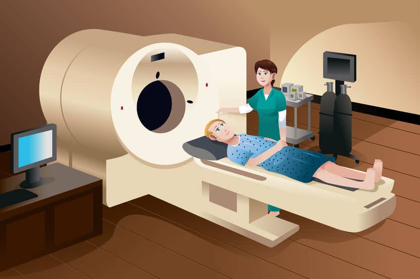 Radiologist and a patient in MRI room