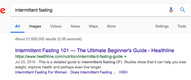 Google search for intermittent fasting