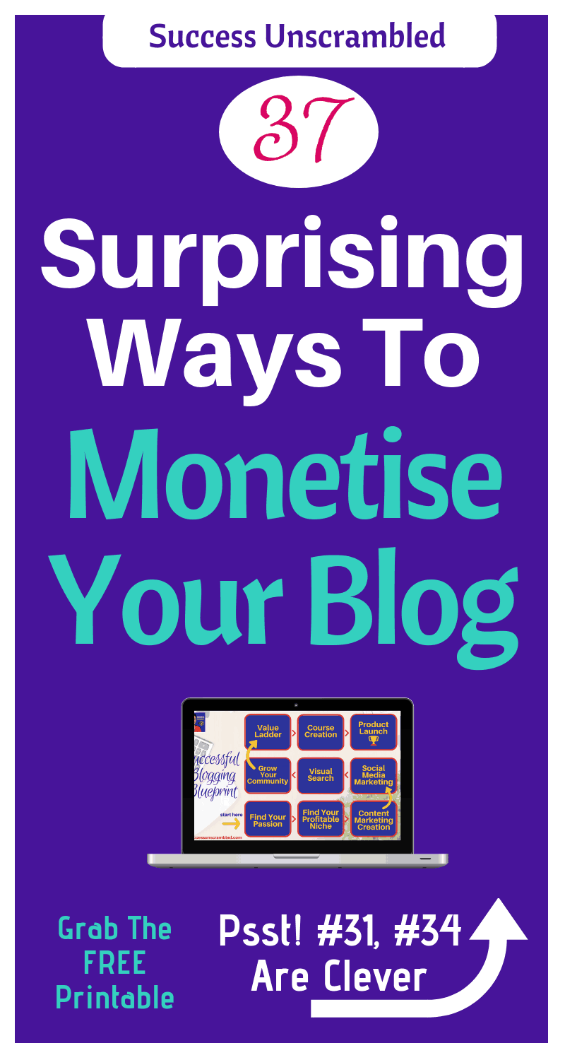 Are you a blogger looking for ways to monetise your blog? You know that it is possible to make money blogging but you are struggling to generate an income from your blog. Check out these 37 surprising ways to monetise your blog and become a full-time blogger. #makemoneyblogging #makemoneyathome #bloggingtips