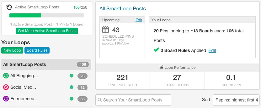 a screenshot of SmartLoop feature TailwindApp