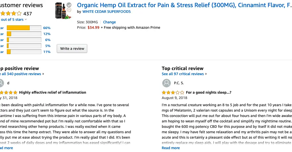 Organic Hemp Oil Extract for Pain & Stress Relief Customer Reviews on Amazon