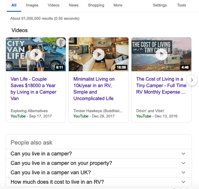 camper van google results - video