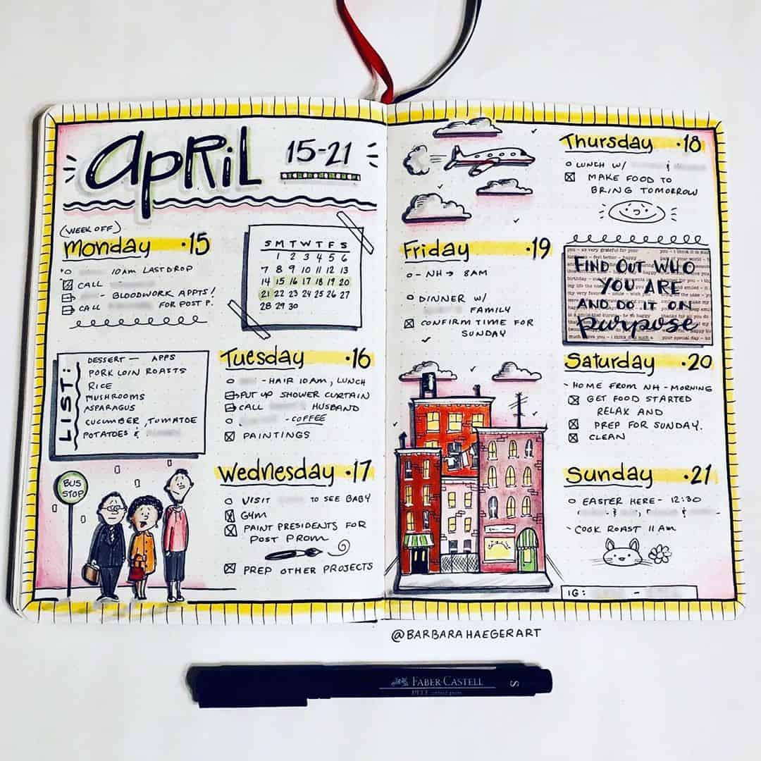 Barbara Haeger - Instagram - April Bullet Journal Weekly Spread