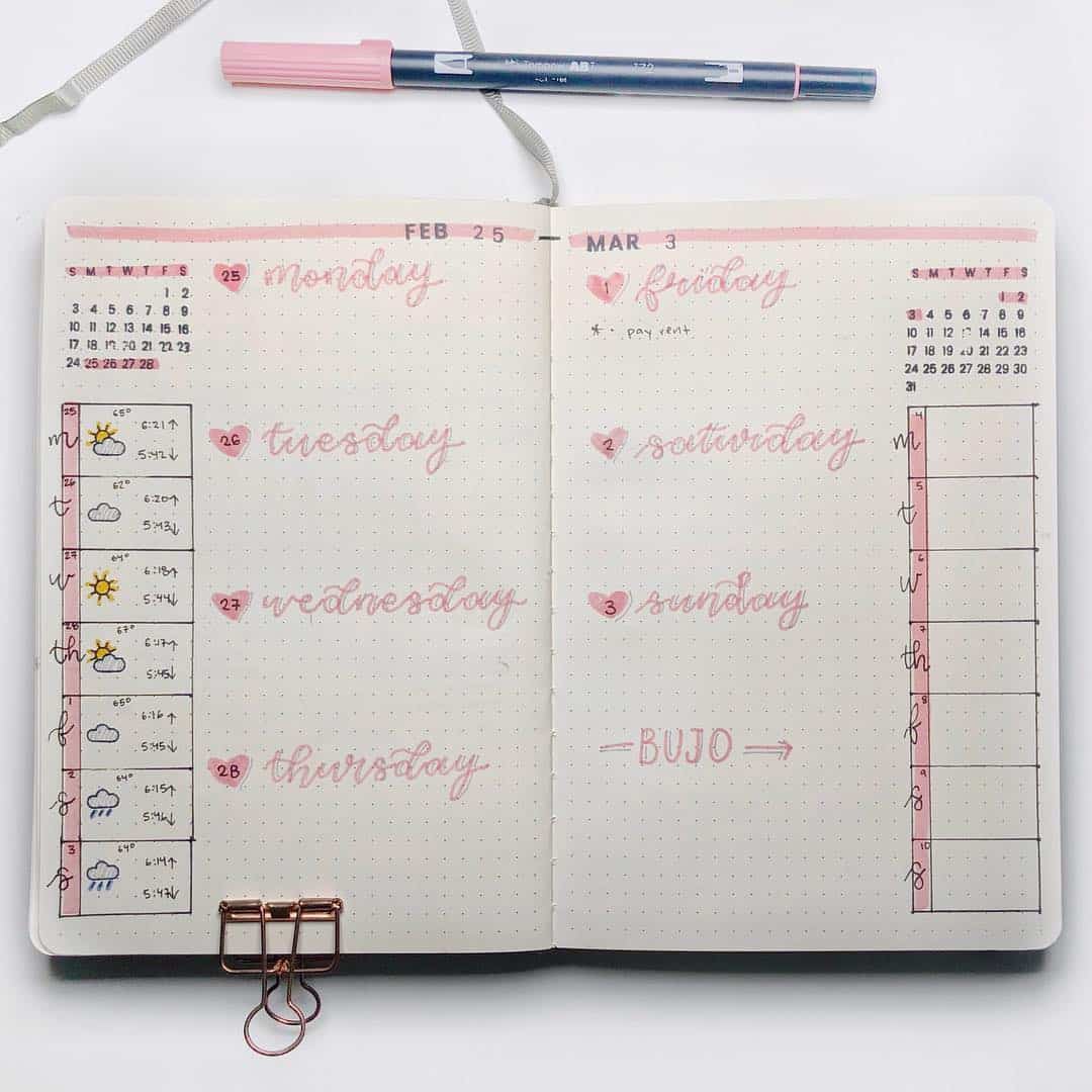 Minimalist Weekly Spread Idea bullet journal