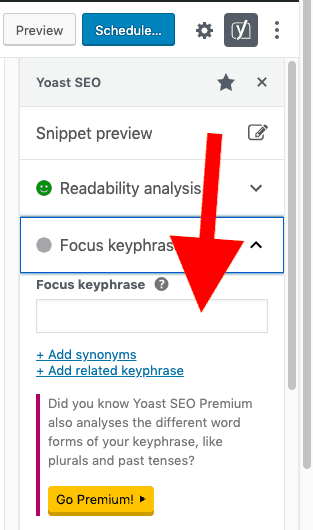 Yoast SEO focus keyphrase