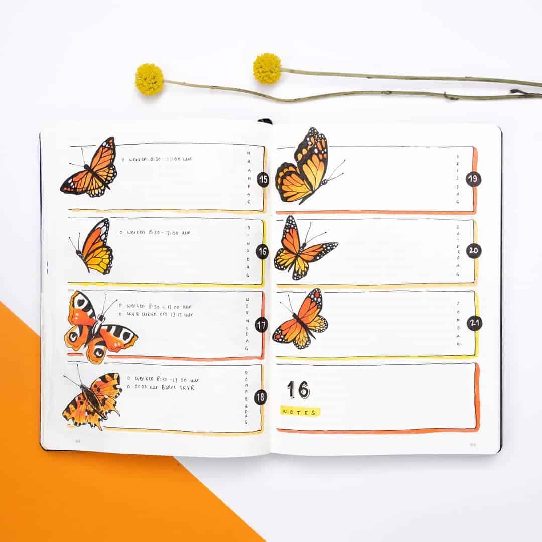 orange weekly spread bullet journal