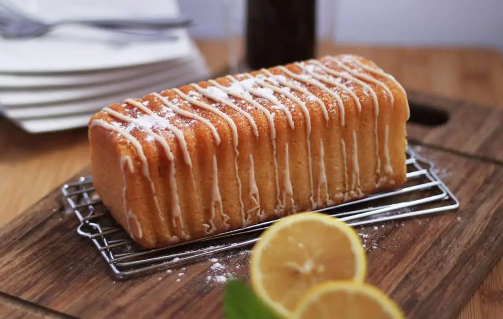 freshly baked lemon cake with powdered sugar