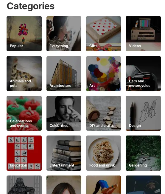 Pinterest categories