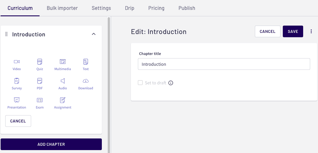 Add a chapter and lesson option on Thinkific