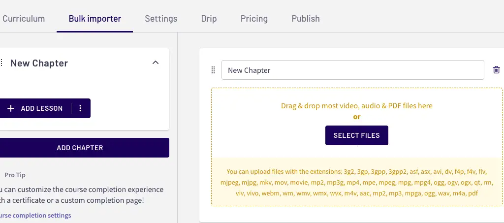 Bulk importer option on Thinkific