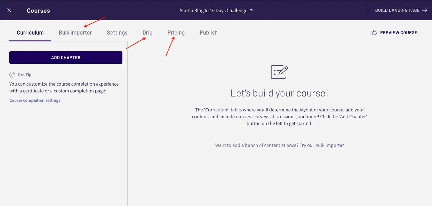 Curriculum layout on Thinkific