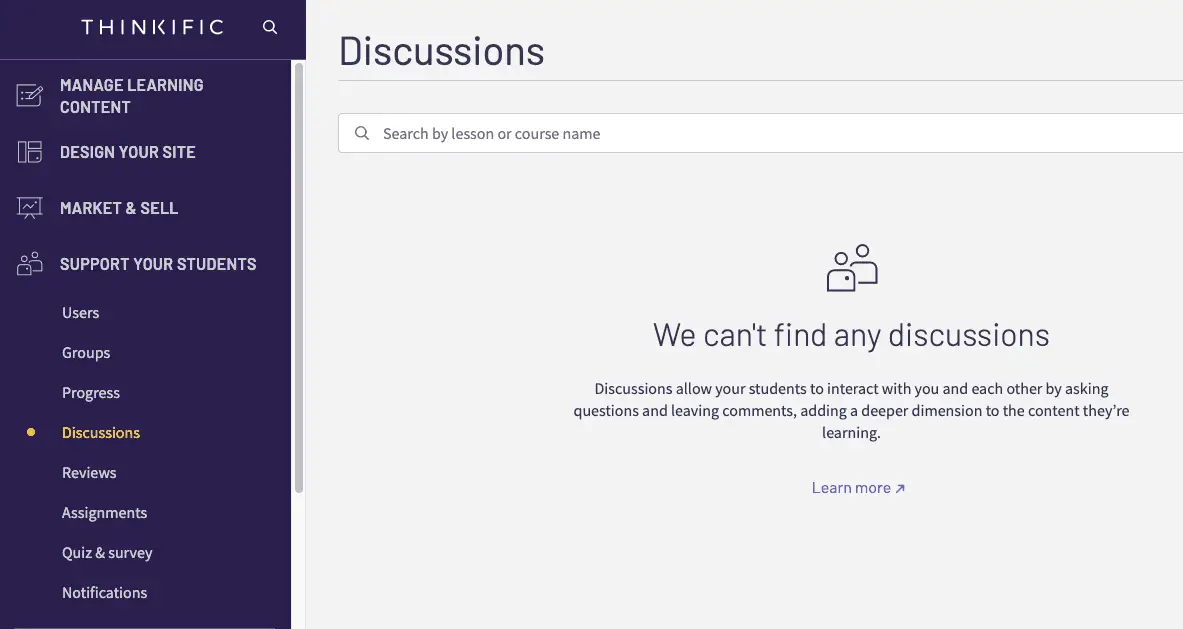 Discussions setting from Thinkific