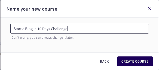 Name your new course option on Thinkific 