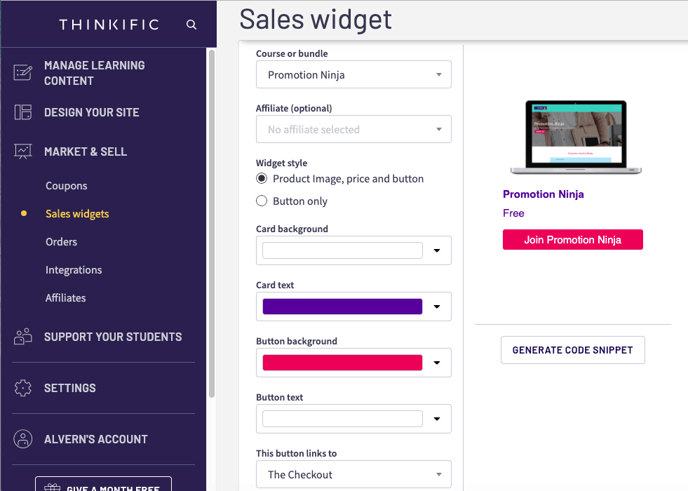 Sales Widget - Thinkific