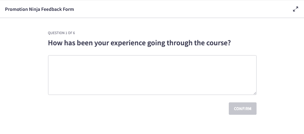 Promotion Ninja Feedback form from Thinkific