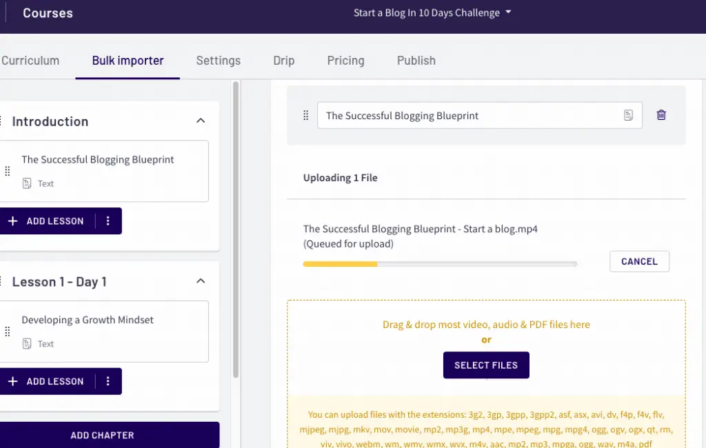 Thinkific - Chapter + Lessons example