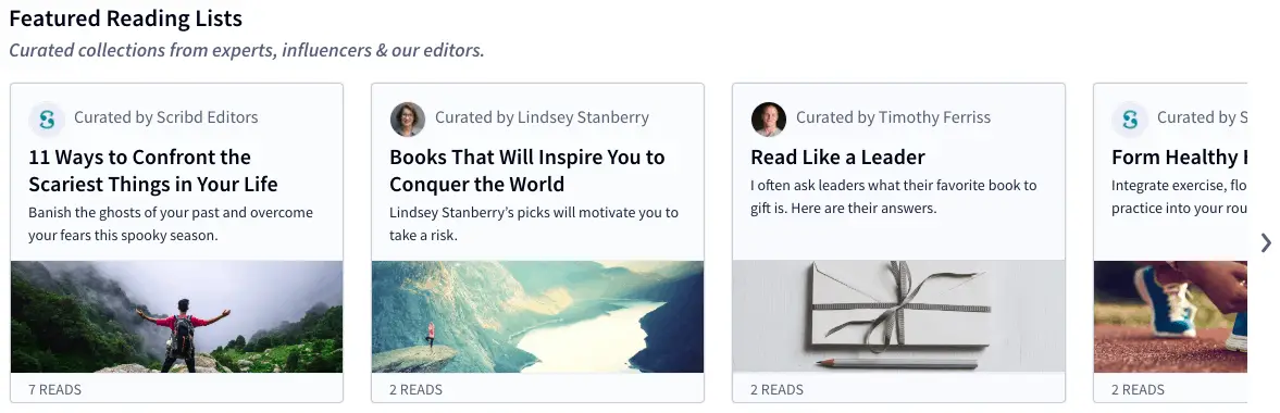 Curated lists in self-improvement on Scribd