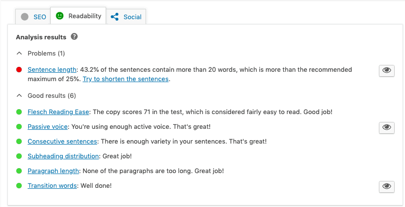 Yoast SEO readability analysis