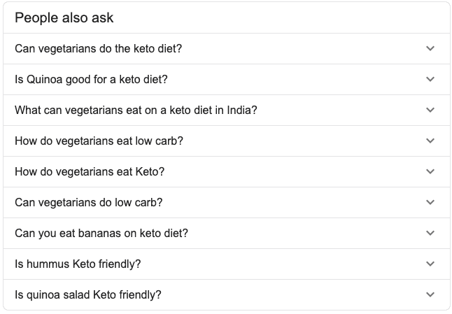 keto vegetarian - Google snippet