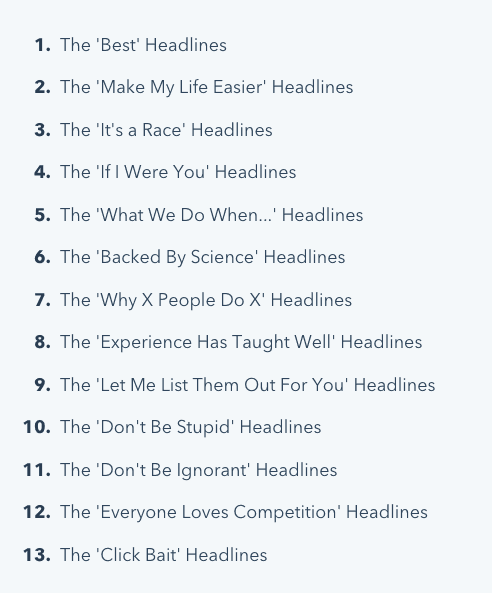 13 blog headline types