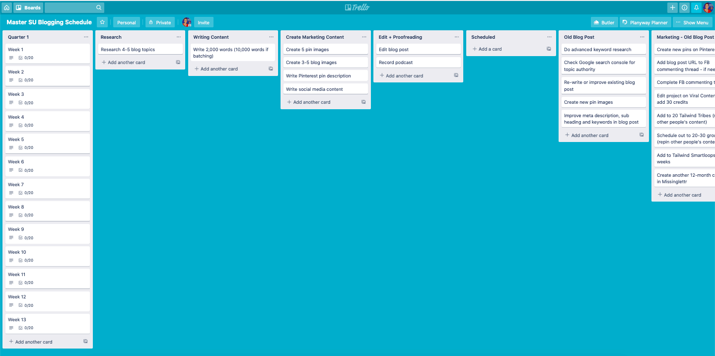 DFY Blogging Schedule - Trello