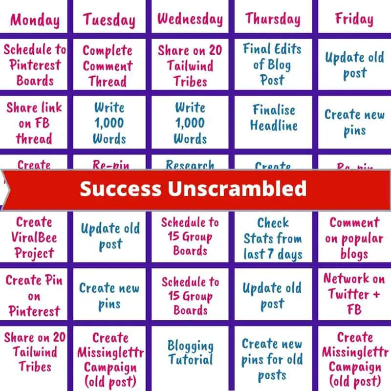 Detailed Blogging Schedule - Image Copyright