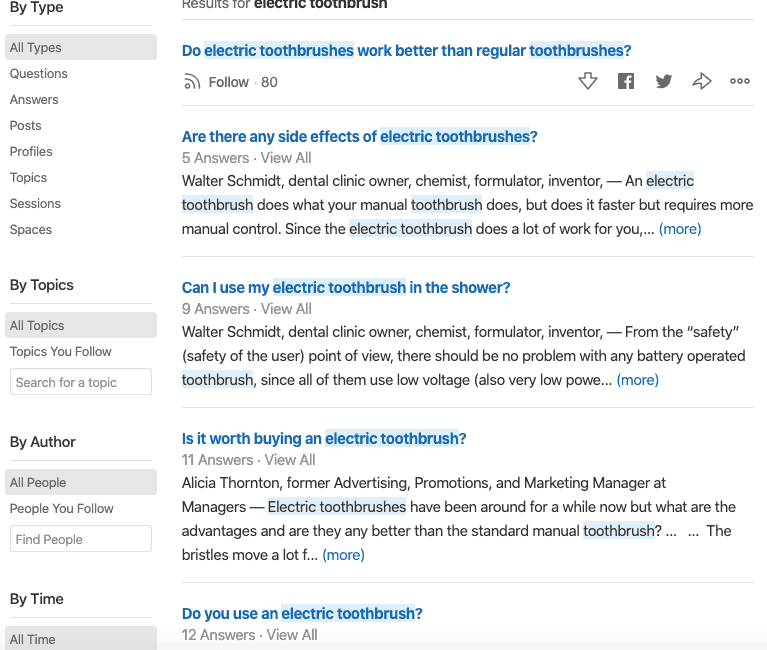 a screenshot of Electric toothbrush questions from Quora