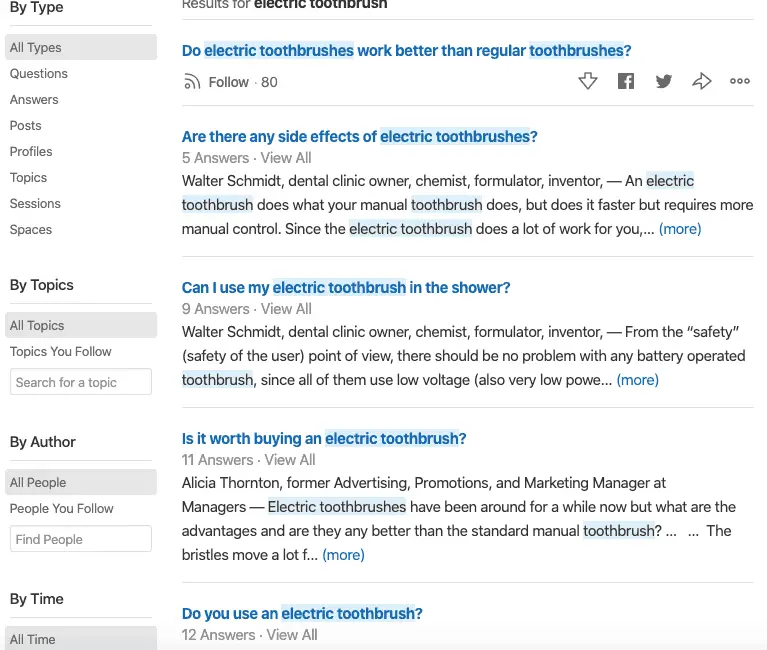 a screenshot of Electric toothbrush questions from Quora