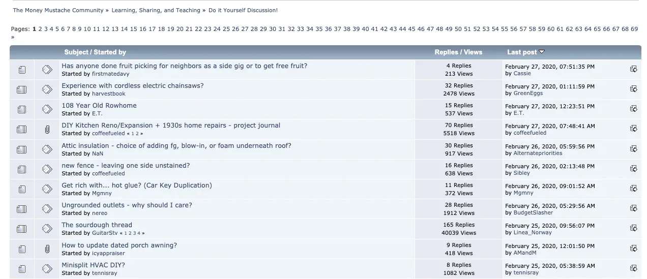forum screenshot from Mr Money Mustache - DIY thread