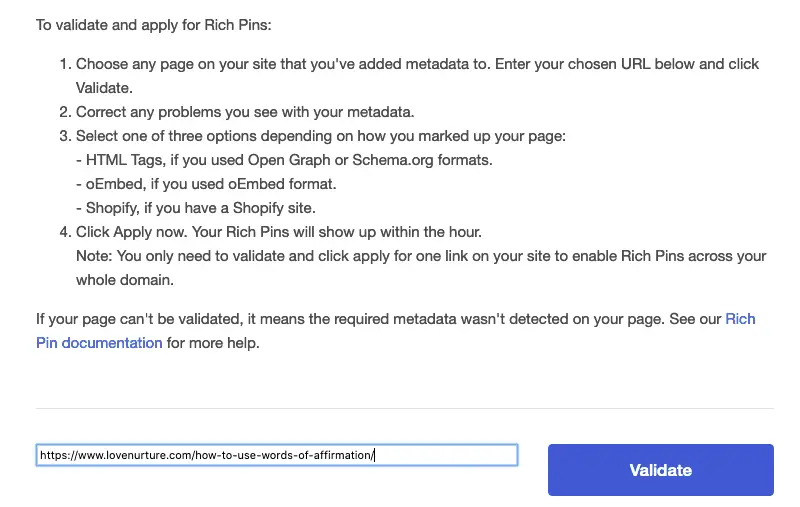 Pinterest rich pin validator