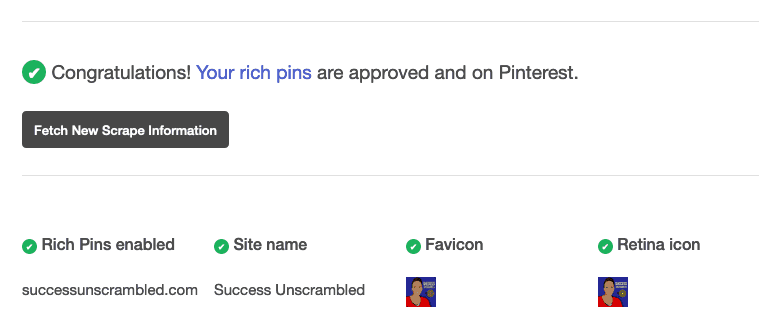 Rich pins approved on Pinterest