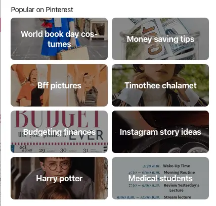 screenshot of popular on Pinterest on March 2020