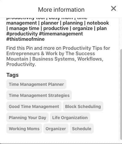 Pinterest tags on block scheduling pin - 2