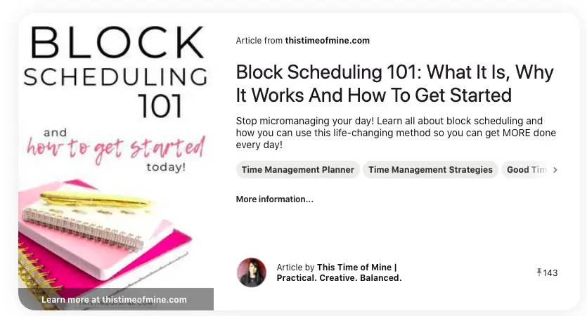 Pinterest tags on block scheduling pin