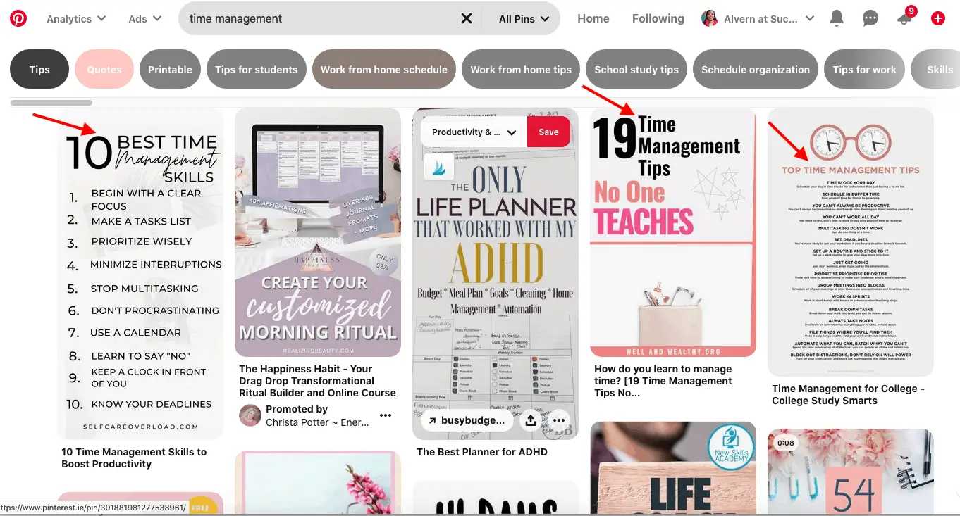 Time management pins on Pinterest
