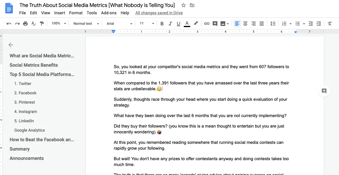 blog post inside of Google docs