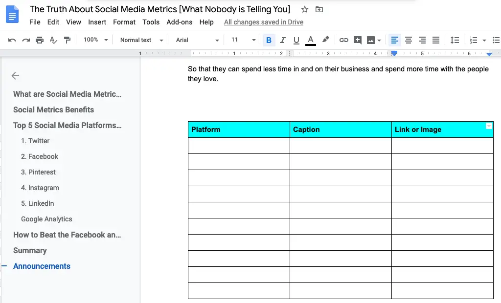 table at bottom of blog post