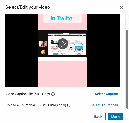 LinkedIn - adding video, SRT, thumbnail