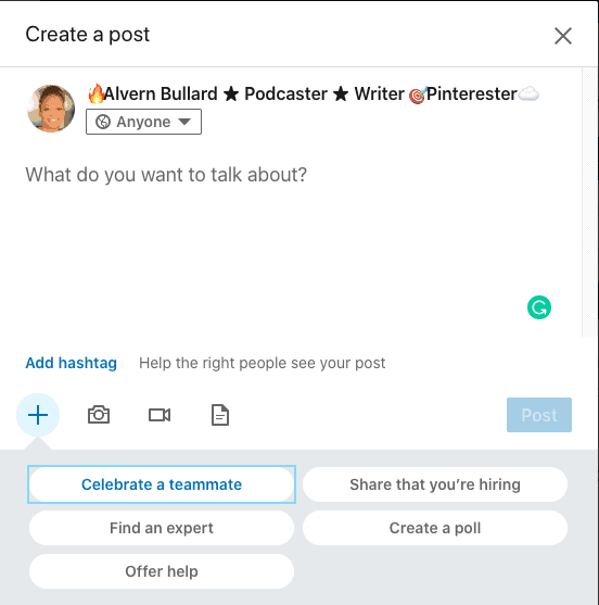 LinkedIn - start a post